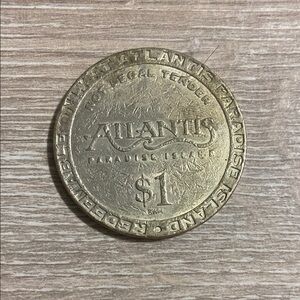 Atlantis Casino, Paradise Island, Bahamas, Vintage Brass Betting $1 Coin